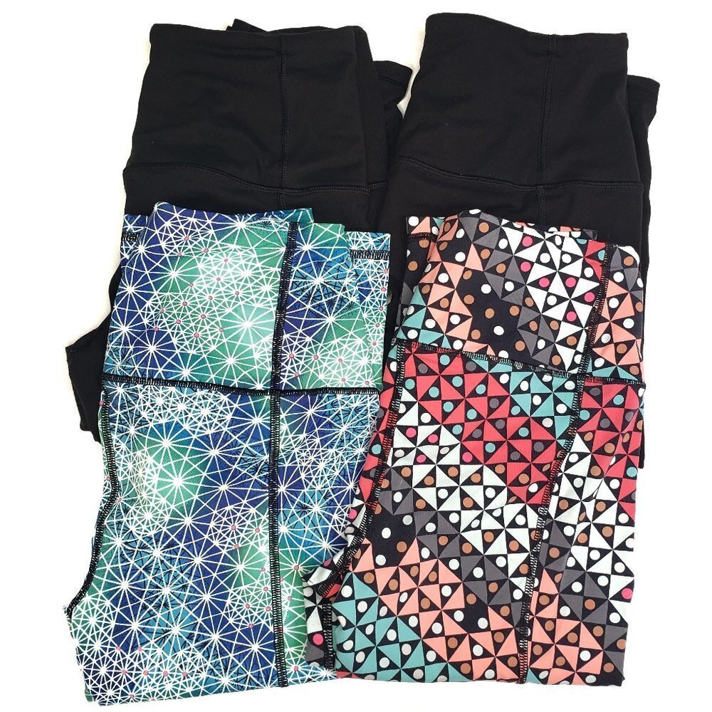 Victoria's Secret Sport VSX 4pc Lot Knockout Crop Leggings S Small Black Prints
